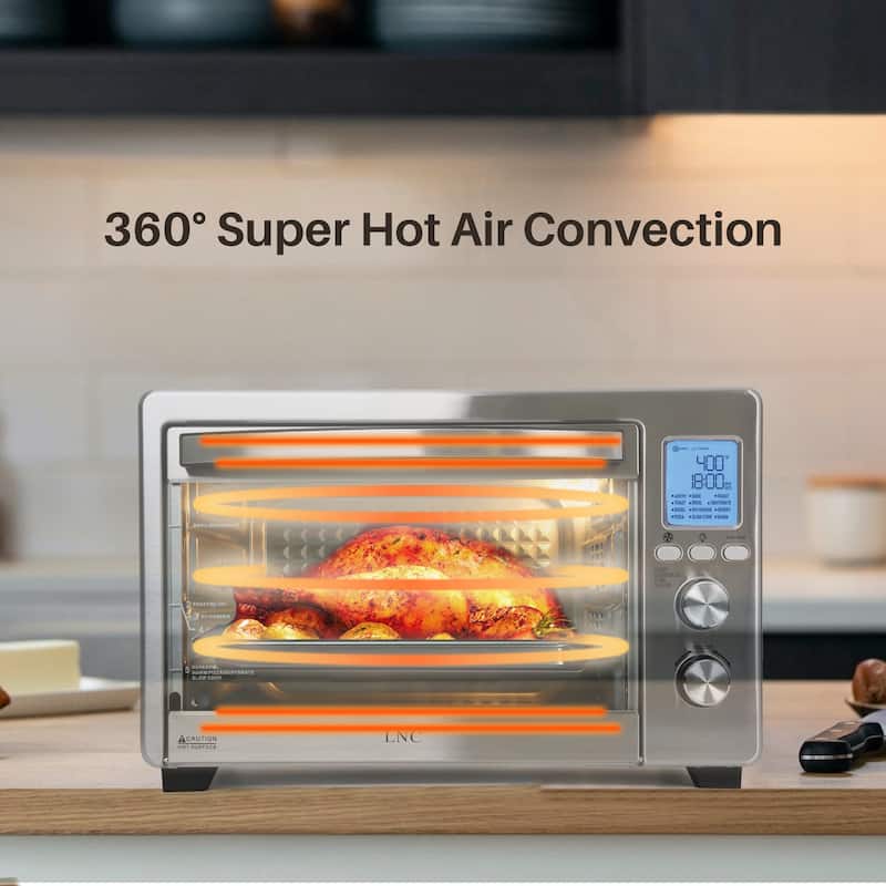 LNC 12-In-1 Large 34QT Countertop Toaster Oven Convection Rotisserie Air Fryer - 19.5" L x 15" W x 12.5" H