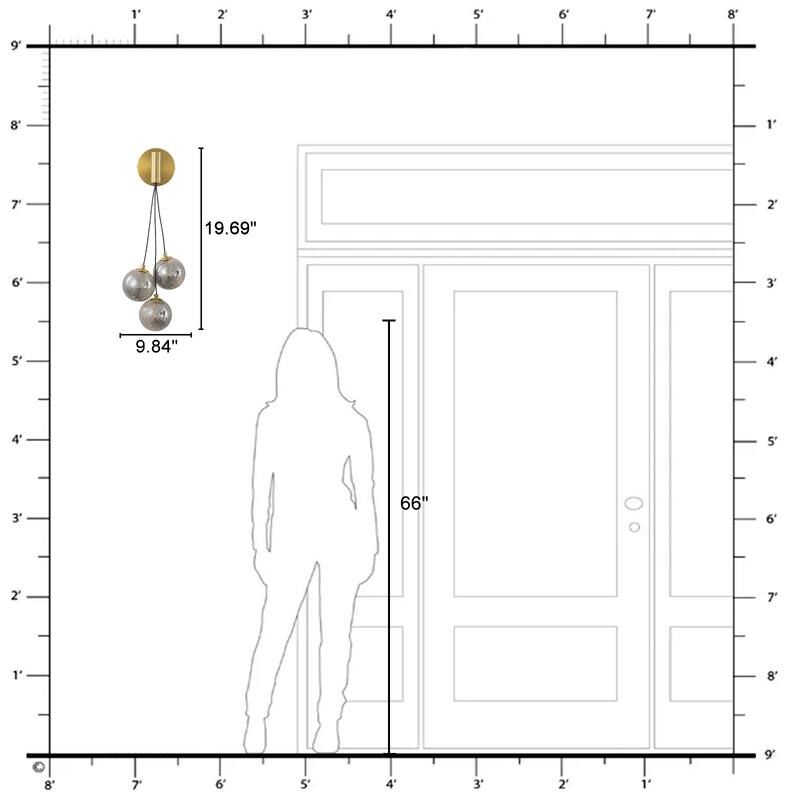 3-Light Modern Gold Metal Wall Sconce Glass Globe Shades