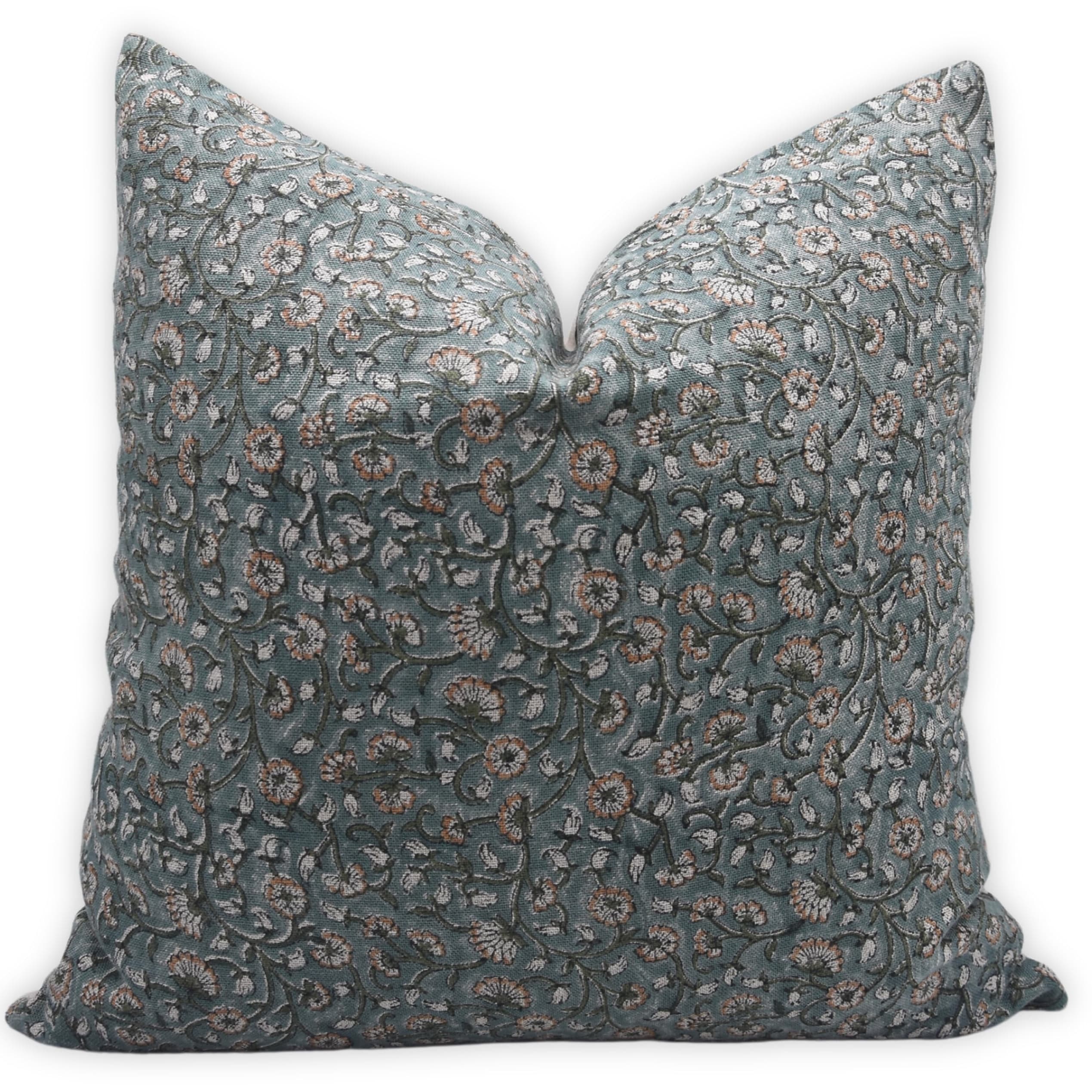 Fabdivine Thick Linen Floral Block Print Handmade Pillow Cover, Himachal