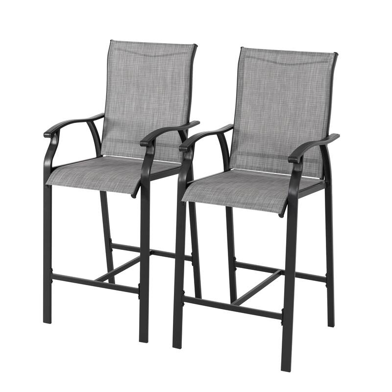 Nuu Garden Patio 2-Piece Textilene Bar Stools with High Backrest, Gray