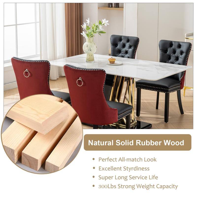 Modern Tufted Velvet Upholstered Nailhead Dining Chair Set of 6