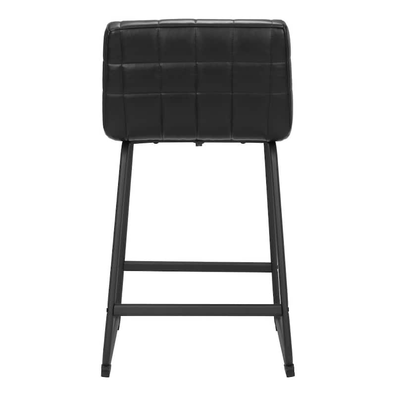 HomeRoots Set of Two 26" Black Faux Leather and Steel Counter Height Bar Chairs
