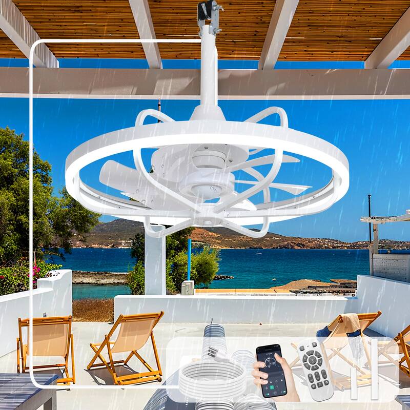 Waterproof Outdoor Ceiling Fan with Light - 20-Inch IP65 Plug-in, Remote App Control, 6-Speed Gazebo/Patio
