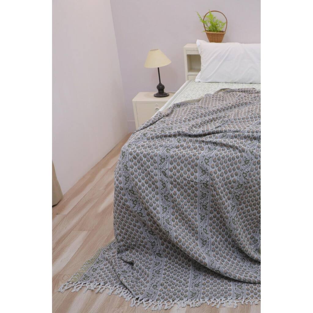 Fabdivine Alia Handcrafted Cotton Throw - Traditional Block Print, Ethnic Living Room Accent,Handwoven Decorative Blanket, 90x54