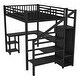 preview thumbnail 11 of 18, Black Metal Loft Bed Frame with Staircase Built-in Wardrobe, Light Strip, Underbed L Shaped Desk, Shelves and Charging Station