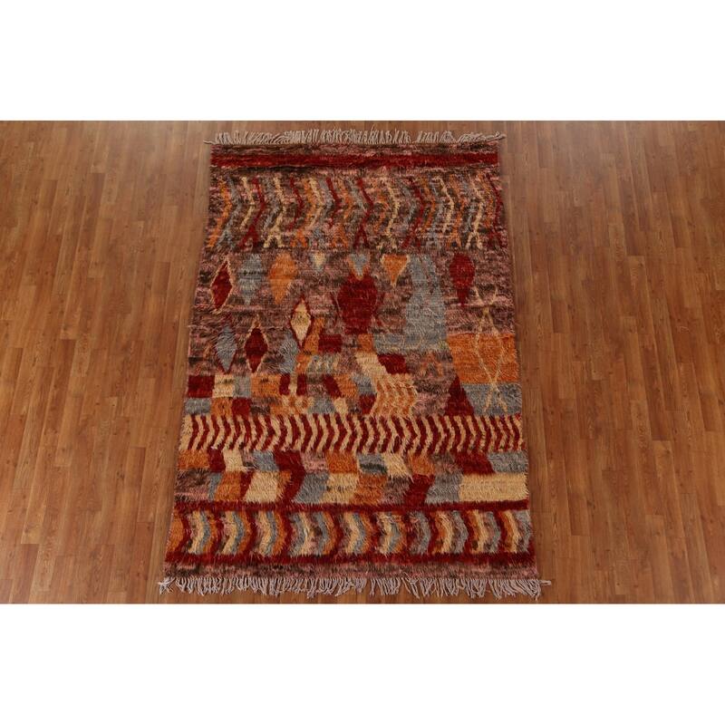 Hand Knotted Oriental 100% Wool Carpet Modern Tribal Pink Moroccan Area Rug - 7' 9'' X 5' 4''
