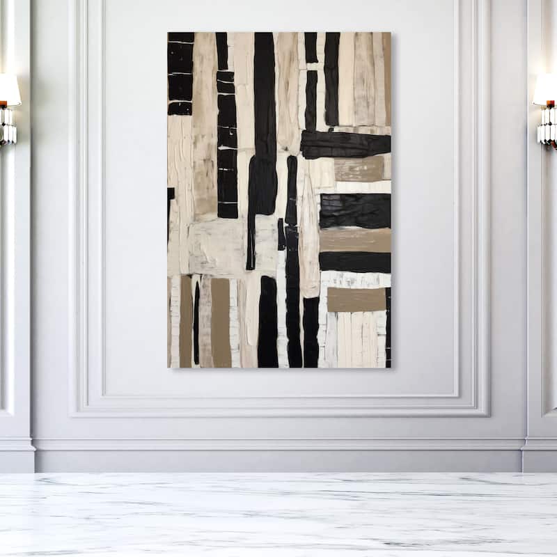 Wynwood Studio Abstract Targa White and Cream White Modern & Contemporary Wall Art Canvas Print