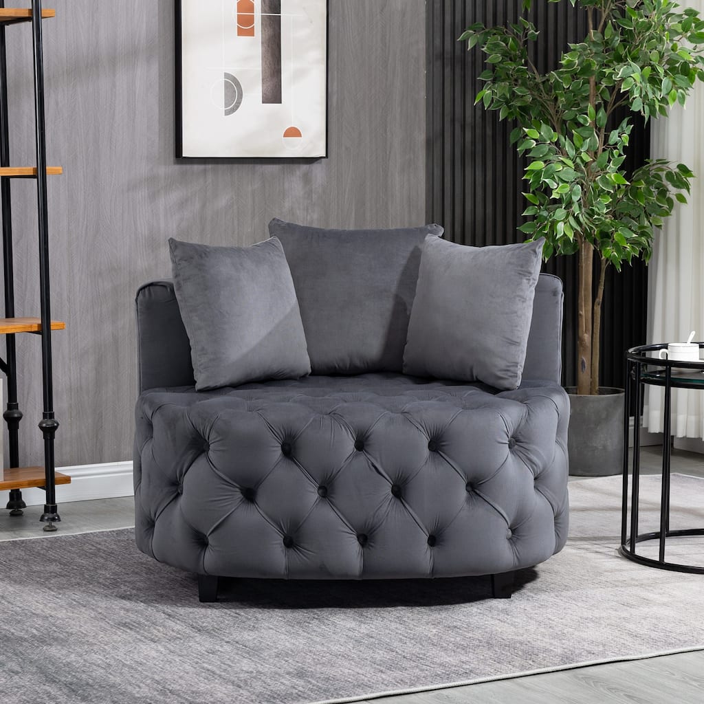 Gray 24" Velvet Button Tufted Barrel Chair