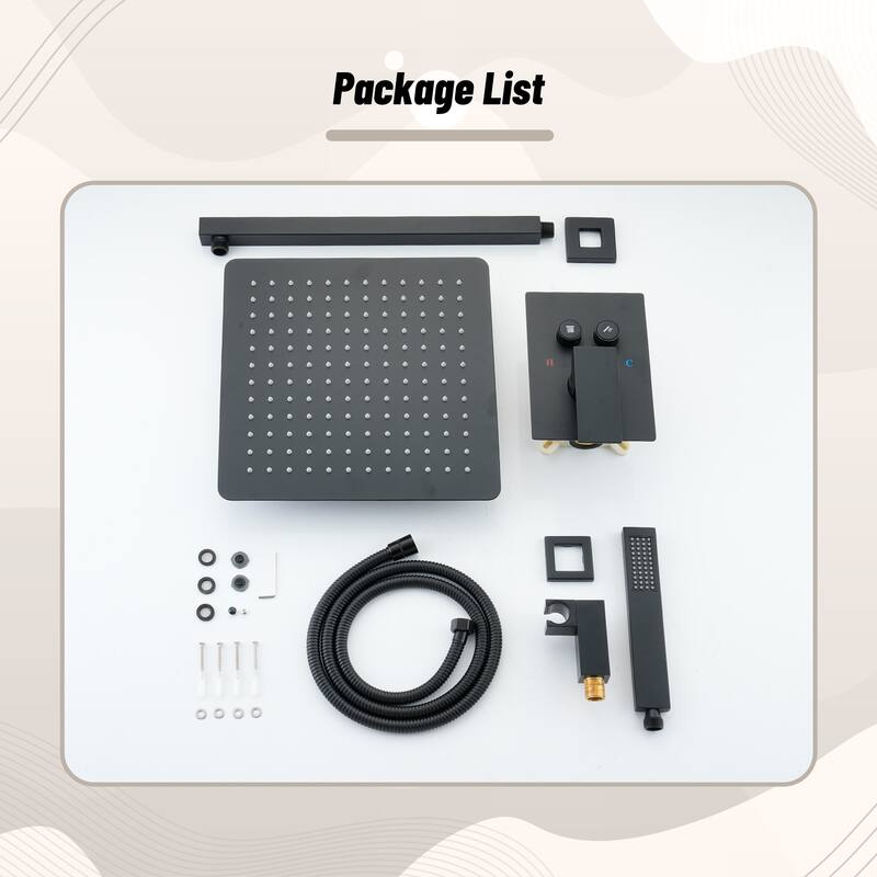 2-Spray Square 12 in. Dual Shower Head Wall Mount Fixed and Handheld Shower Head in Matte Black Valve Included - 12" x 12"