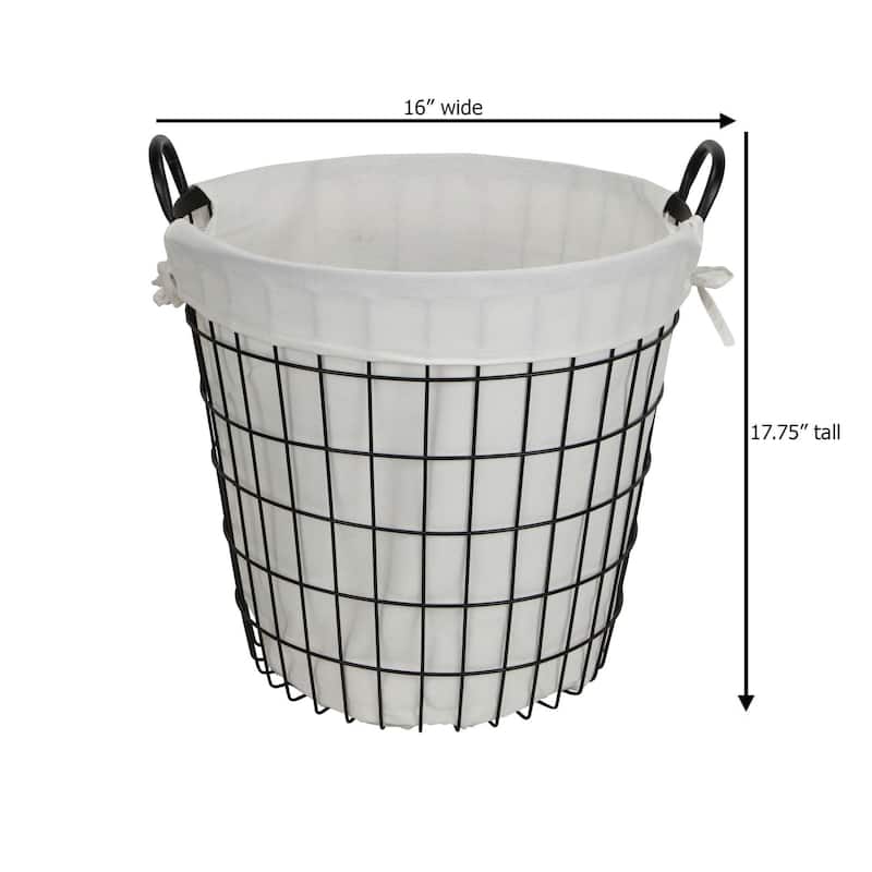 16" White and Black Lined Wire Basket with Handle