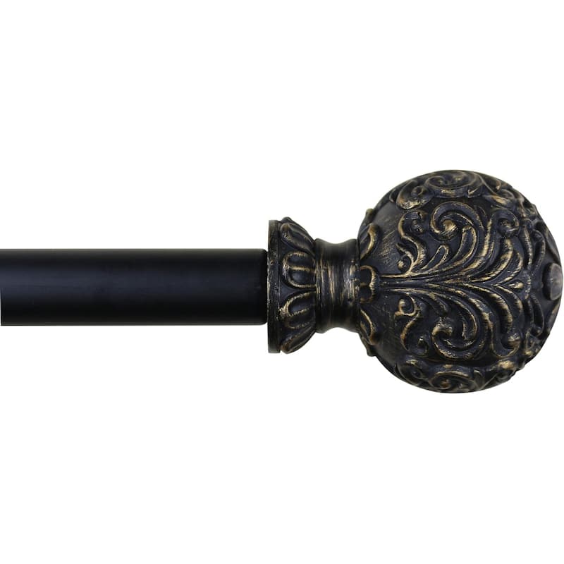 1-inch Diameter Scroll Ball Adjustable Single Drapery Curtain Rod - 48"-84" - Burnt Gold
