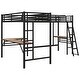 preview thumbnail 8 of 9, Black Twin Size Double Loft Bed with 2 Built-in Desks, Metal Loft Bed Frame with Safety Guardrails, Space-Saving Noise Free