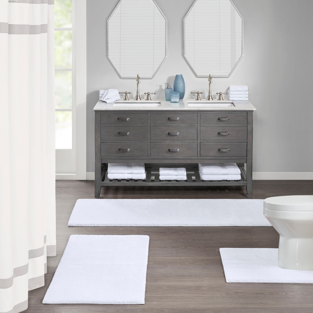 Blue-white Bathroom Set, Including A Shower Curtain And 3 Non-slip Rubber  Back Mats, Bathroom Accessories & Decor - Temu