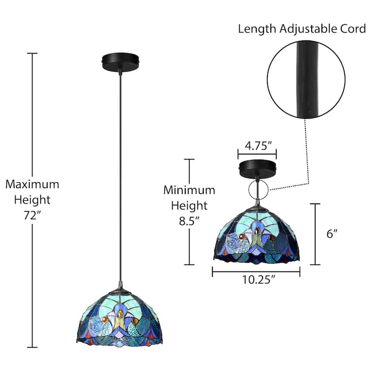 Halston River of Goods Stained Glass and Metal 10.25-Inch Pendant Light with Adjustable Hanging Cord - 10.25" x 10.25" x 72"