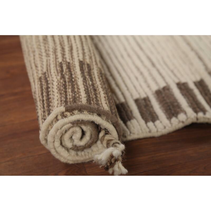 Ivory Moroccan Runner Rug Handmade Modern Wool Carpet - 3'1"x 11'10"