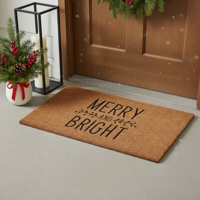 HomeRoots 17" X 29" Brown And Black Christmas Merry and Bright Outdoor Coir Door Mat - 17.00' X '29.00