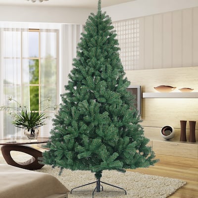7.5ft Artificial Christmas Tree Full Natural Spruce PVC Fir Tree Foldable Metal Stand Unlit Green