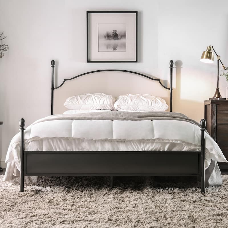 The Gray Barn Epona Modern Curved Metal Four Poster Bed - Beige Linen - King