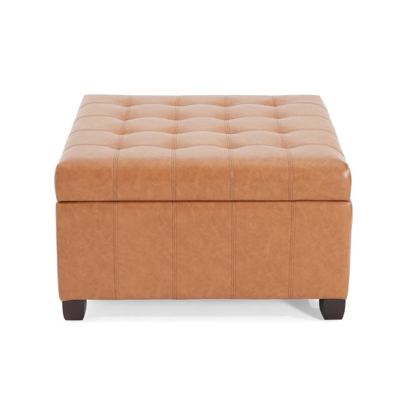 Upholstered Tufted PU Leather Storage Ottoman with Soft Close