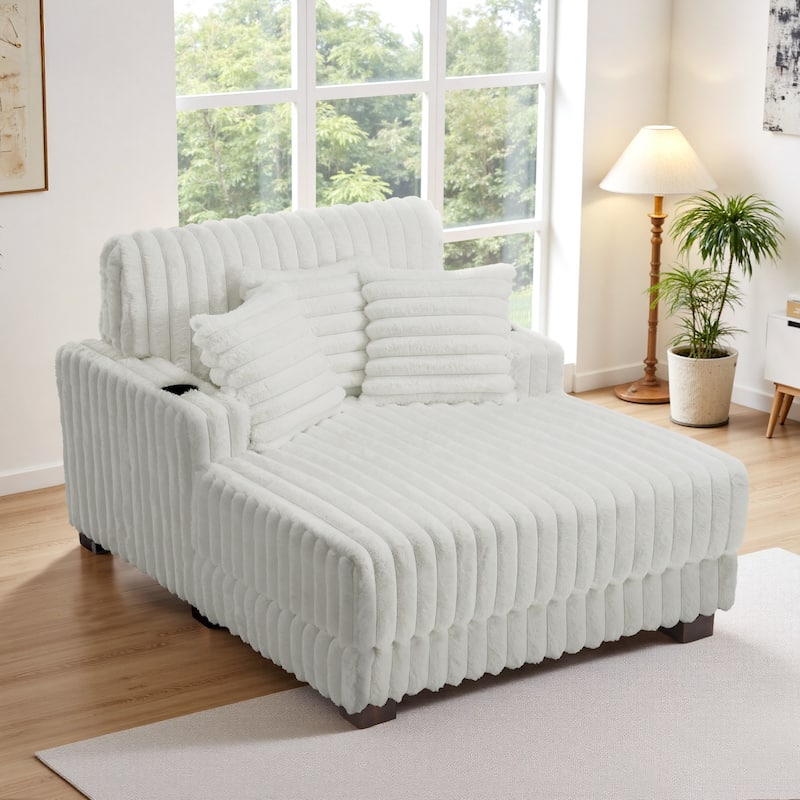 Modern Upgraded Plush Fabric Sofa Chaise Lounge with Pillows - Beige