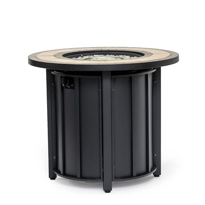 GDFStudio - Modern Outdoor 30" Propane Gas Fire Pit Table with Wood Grain Top & Removable Anti-Rust Lid, Cover Included
