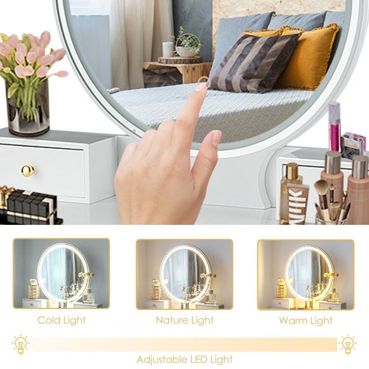 Set 3 Makeup Vanity Table Color Lighting Jewelry Divider Dressing Table - 52.5" x 31.5" x 16" (L x W x H)