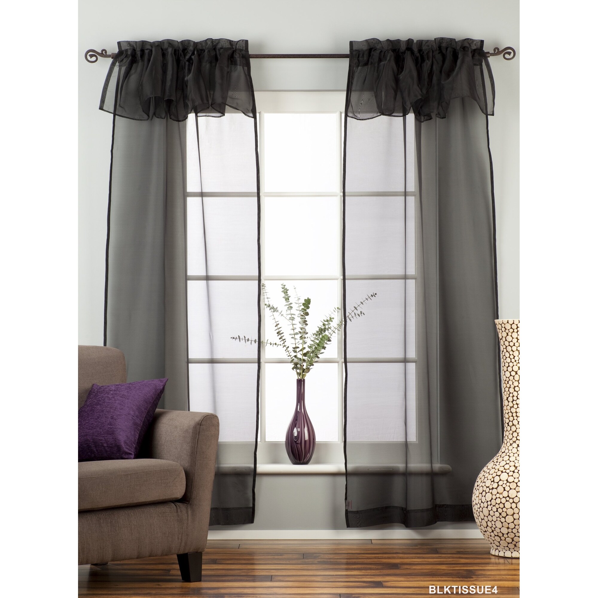 Shop Black Rod Pocket W Attached Valance Sheer Tissue Curtains Piece 43 X 84 Inches 109 X 213 Cms On Sale Overstock 18541221