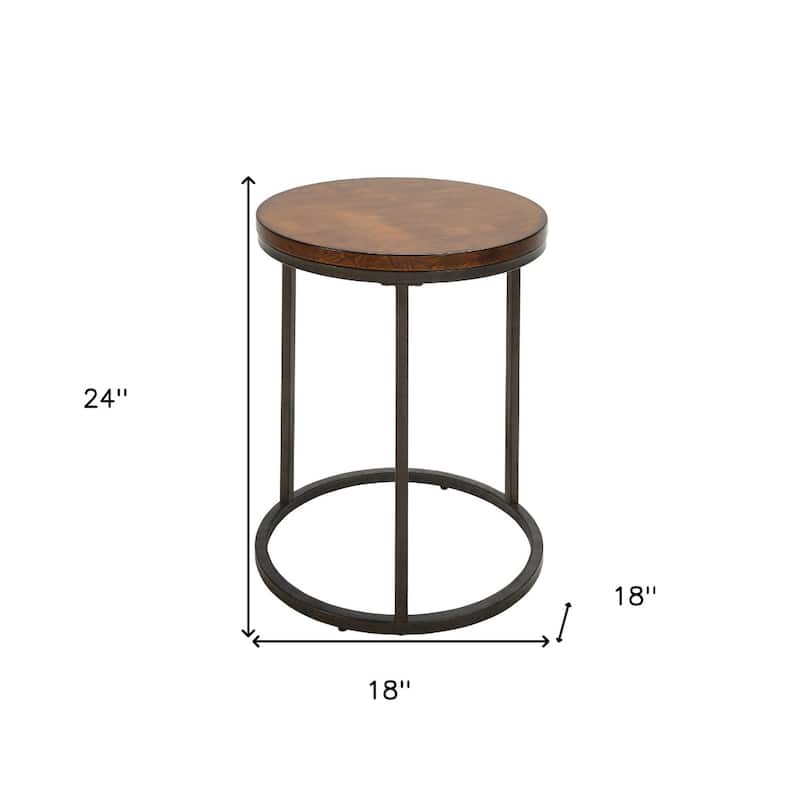 Grey Wood Round End Table with Black Iron Sled Base and Modern Accent Table