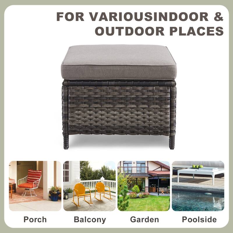 Gymojoy Patio PE Rattan Ottoman with Cushion