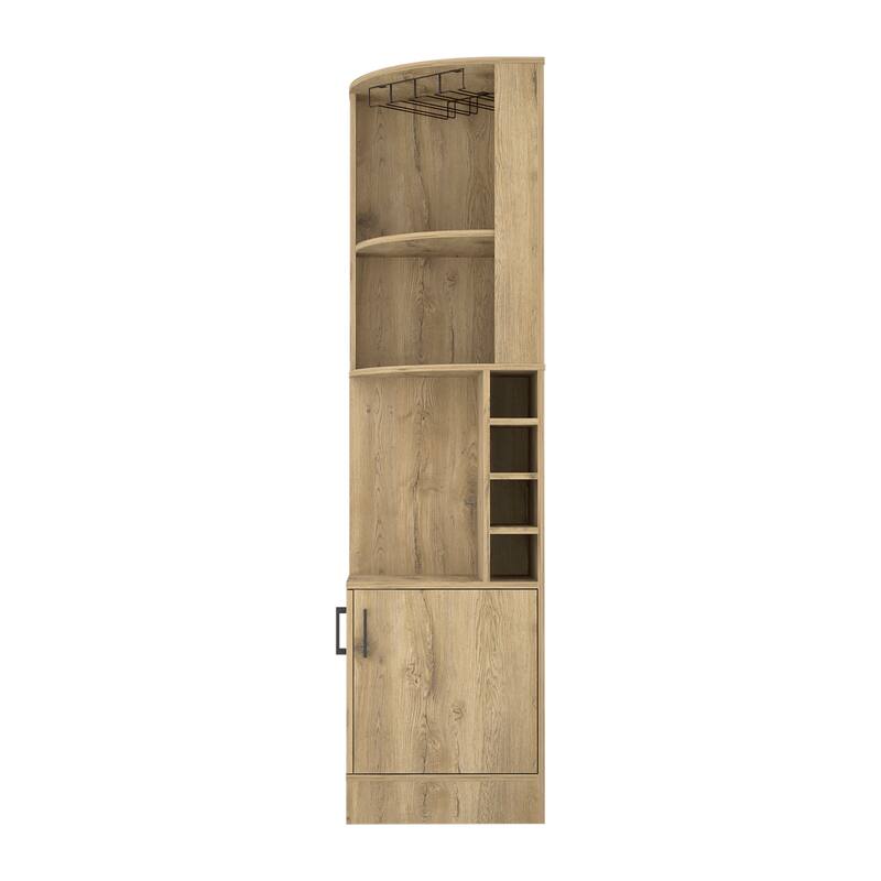 Syrah Corner Bar Cabinet, Eight Bottle Cubbies, Double Door, Two Open Shelves