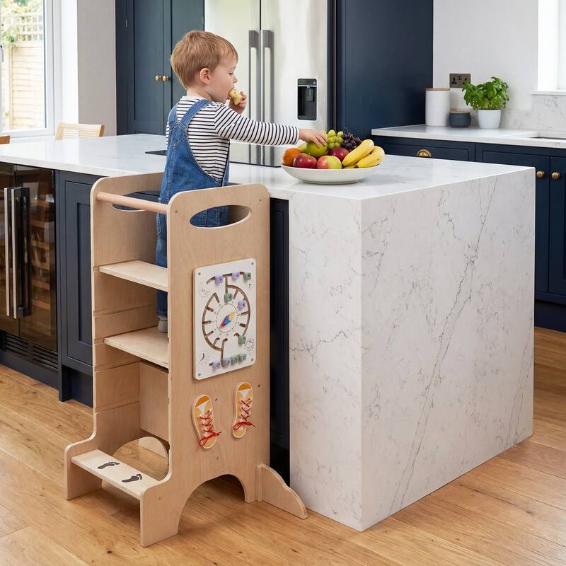 Gymax Wooden Toddler Standing Tower w/Chalkboard Montessori Games 3