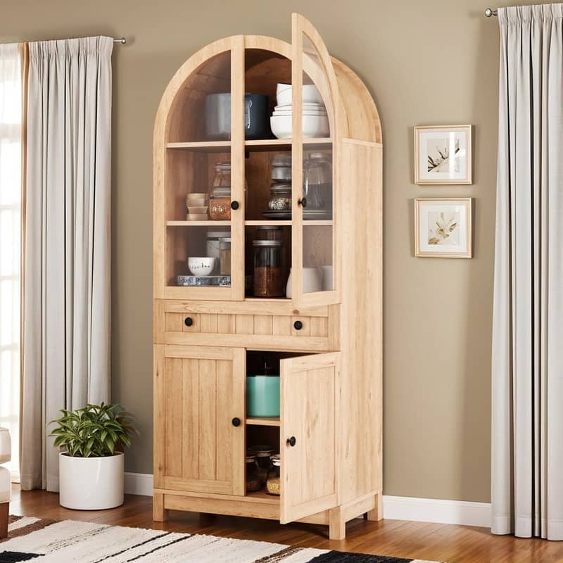 Moasis 71" Tall Farmhouse Arched Kitchen Pantry with Large Drawers And Adjustable Shelves