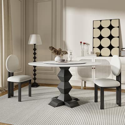 Chic Dining Table with Removable Lazy Susan & Zig-Zag Base