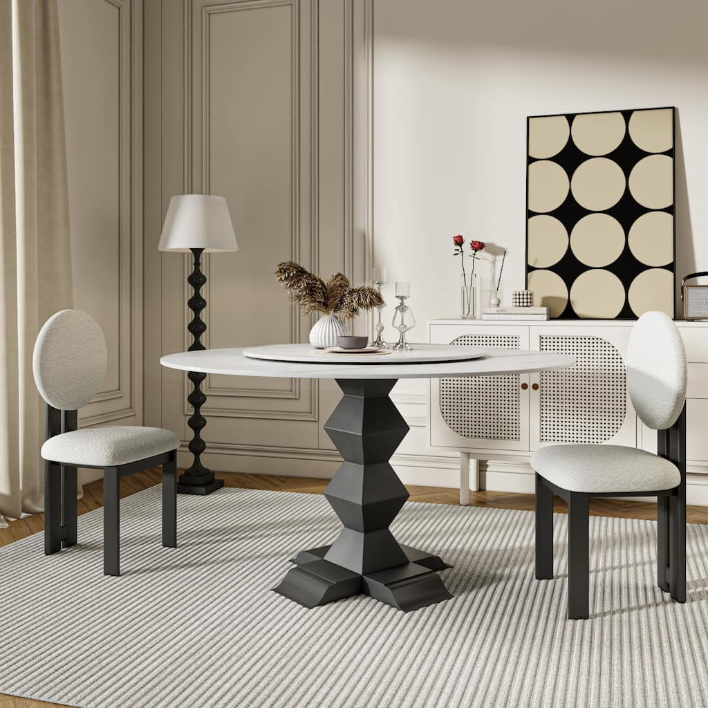 Chic Dining Table with Removable Lazy Susan & Zig-Zag Base