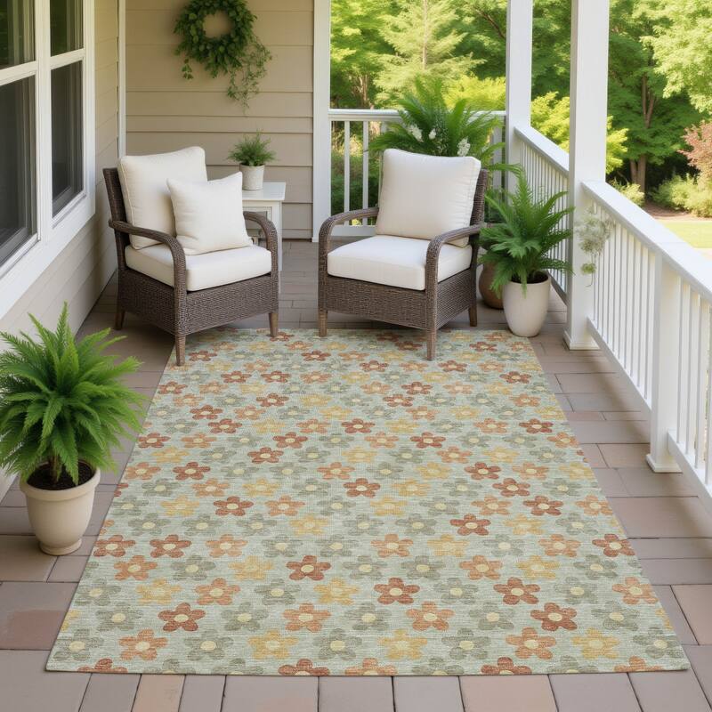 Machine Washable Indoor/ Outdoor Floral Kechi Chantille Rug