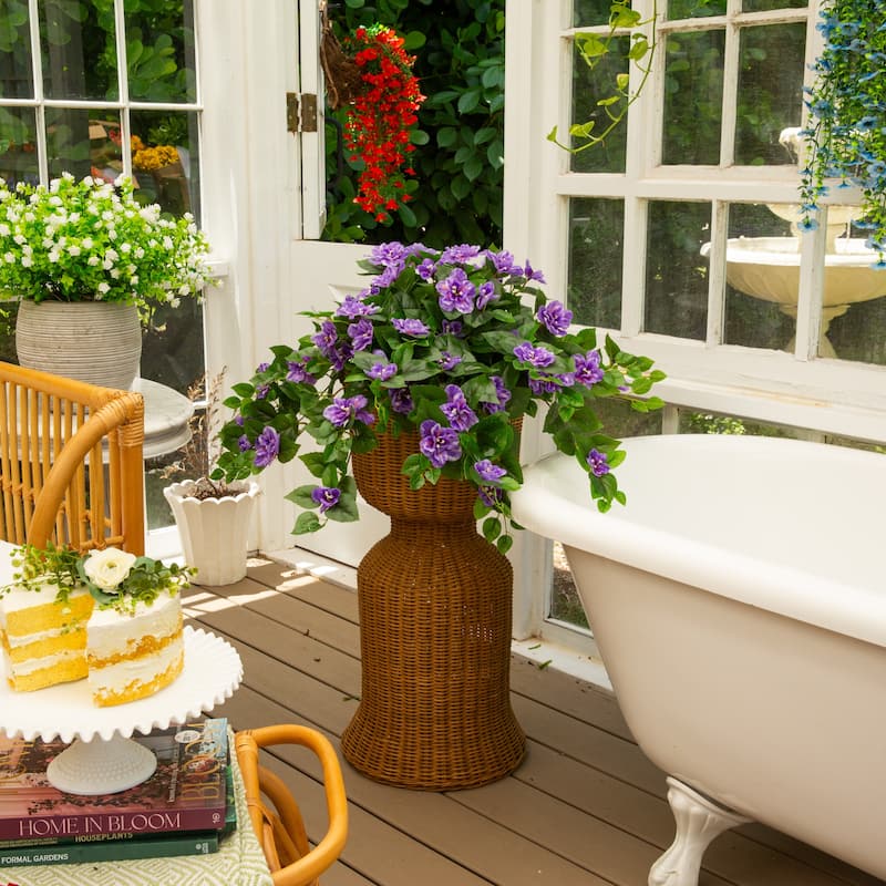 24-in UV Resistant Artificial Azalea Hanging Plant - Set of 3