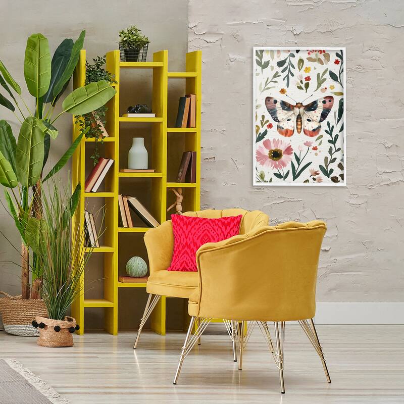 Stupell Moth & Organic Flowers Framed Giclee Art Design By The Dutch Lady