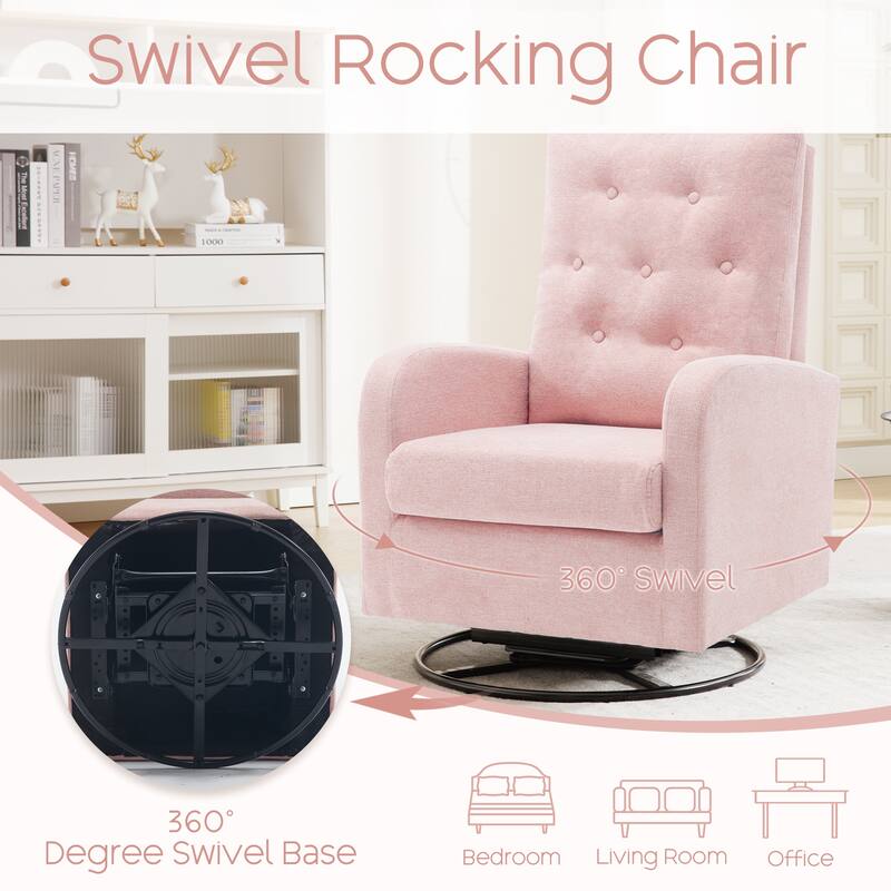 HOMYKA Swivel Rocking Upholstered Armchair Nursery Glider Linen Accent Chairs