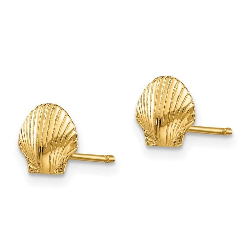 Curata Solid 14k Yellow Gold Small Scallop Shell Stud Earrings (7mm) - Orange