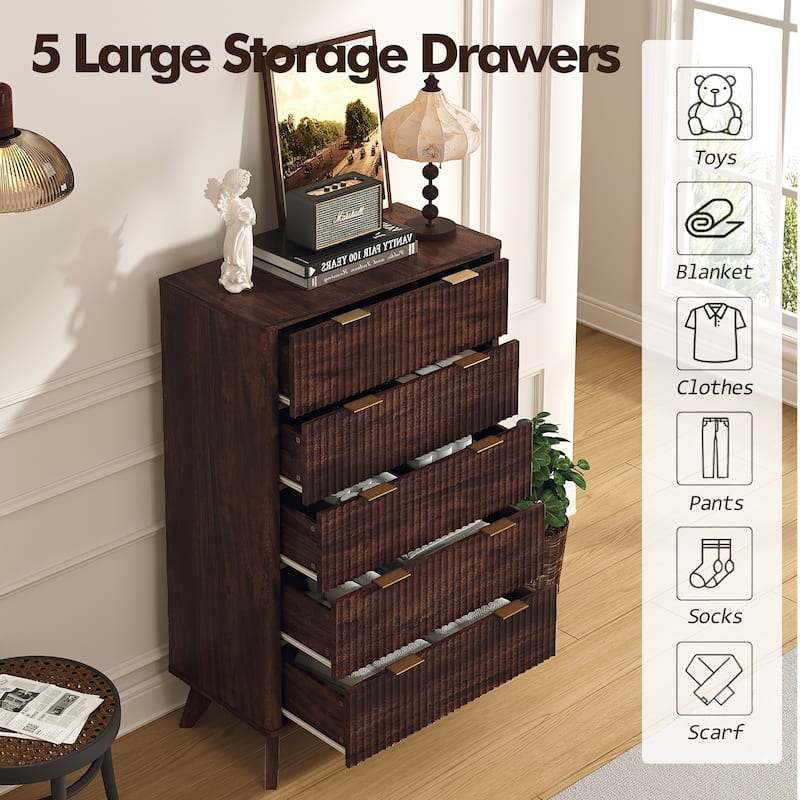 Modern 5 Chest of Drawers, Wood Dresser for Bedroom, Living Room