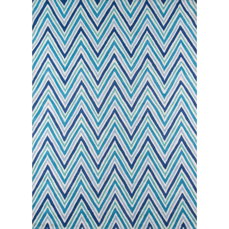 Momeni Geo Hand Hooked Polyester Contemporary Chevron Area Rug - 2' x 3' - Blue - Runner/Rectangle