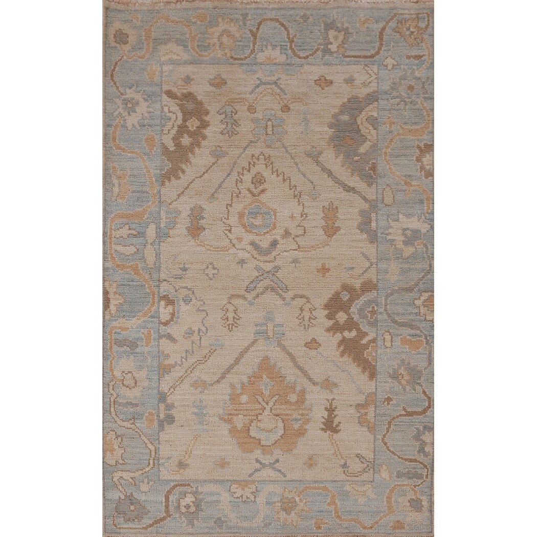 Vegetable Dye Floral Oushak Turkish Rug Handmade Accent Wool Carpet - 3'0" x 4'11"