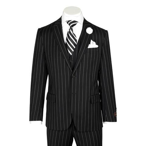 Tufo, Modern Fit, Black Pin-Stripe, Pure Wool Suit & Vest by Tiglio Luxe TIG1052