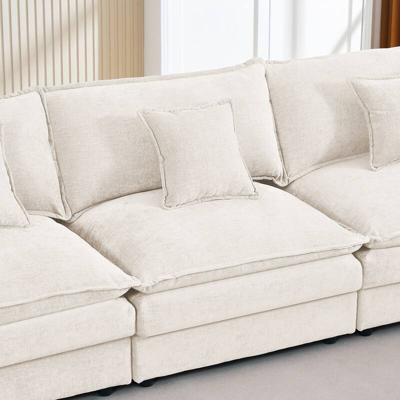 L Shape Modular Sectional Sofa Chenille Upholstered Couch wOttoman