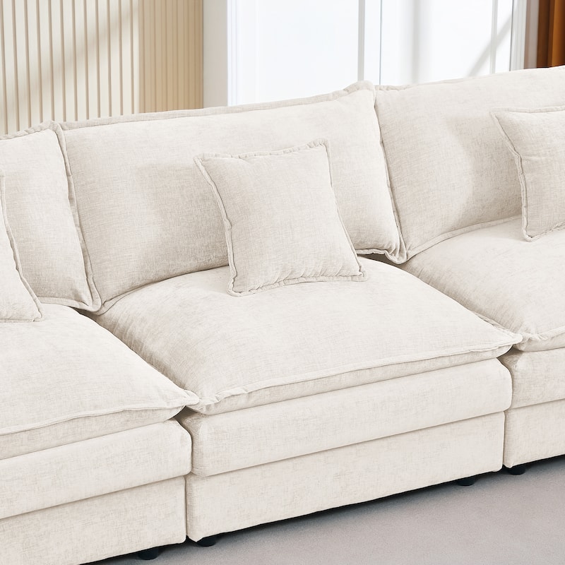 L Shaped Modular Sectional Sofa with Ottoman, Comfy Chenille Upholstered Cloud Couch, 4-Seat Deep Seat Sofa with Pillow