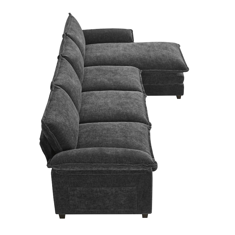 Chenille Upholstered Sectional Sofa with Chaise and Storage Pockets, 5 Seat Lounge Cloud Couch L-shaped Recliner Couches