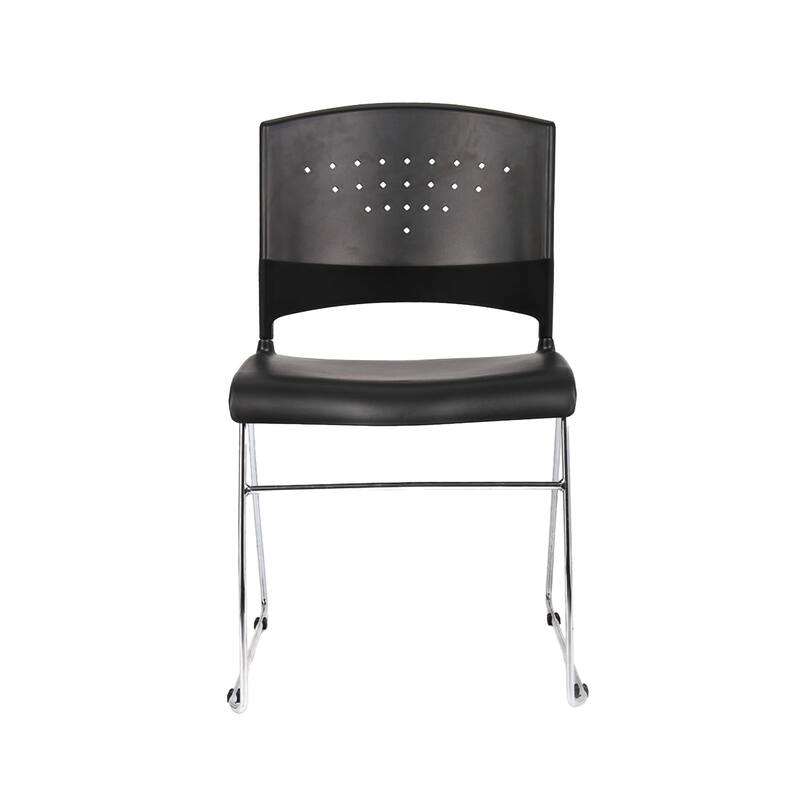 Reception Stackable Guest Chair, Black Open Back, Chrome Sled Base
