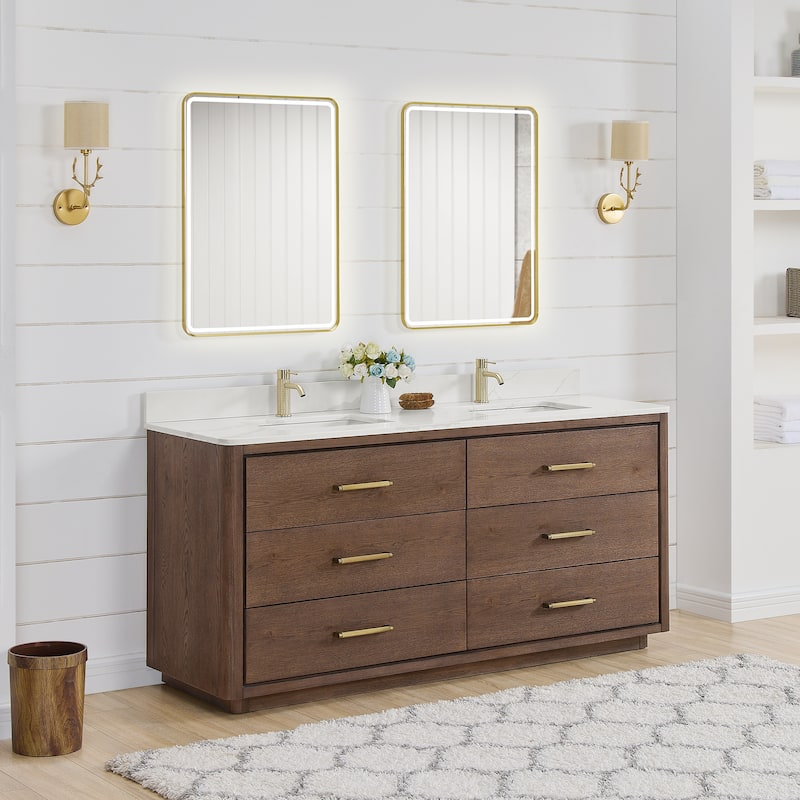 Porto Bath Vanity with White Quartz Stone Top and Mirror