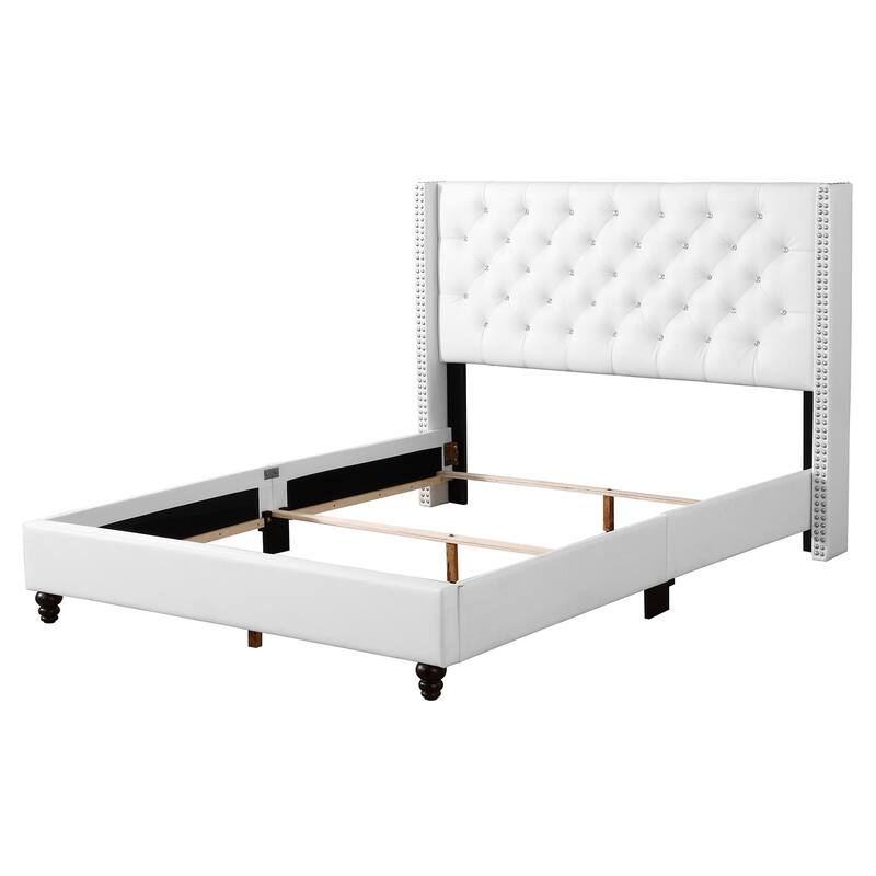 Jeweled Tufted Upholstered Panel Queen Bed - 86" - White