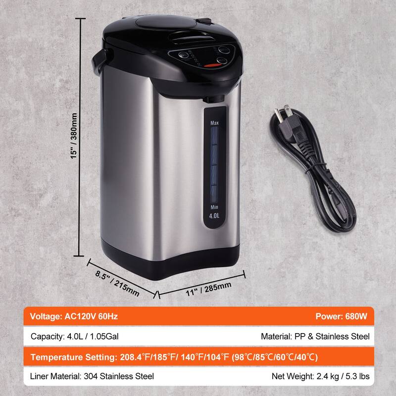 Hot Water Dispenser, Adjustable 4 Temperatures Water Boiler and Warmer, 304 Stainless Steel Countertop Water Heater